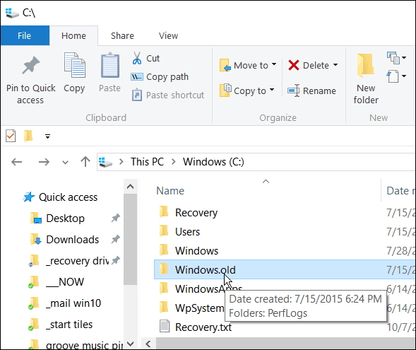 Μην διαγράφετε το Windows.old εάν θέλετε να επαναφέρετε από τα Windows 10 σε μια προηγούμενη έκδοση τις πρώτες 30 ημέρες