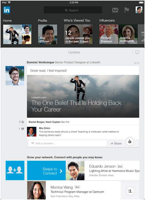 Το Linkedin εφευρίσκει ξανά την εφαρμογή ipad