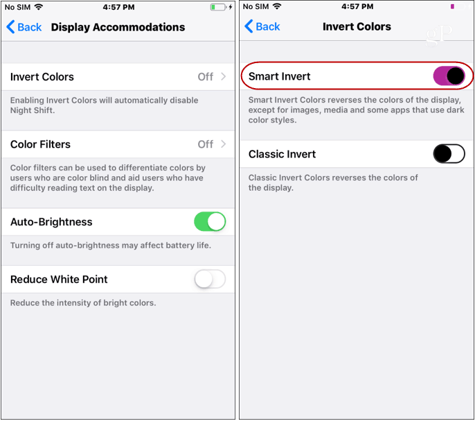 Οι Ρυθμίσεις σιωπηρής λειτουργίας iOS αντιστρέφουν τα χρώματα