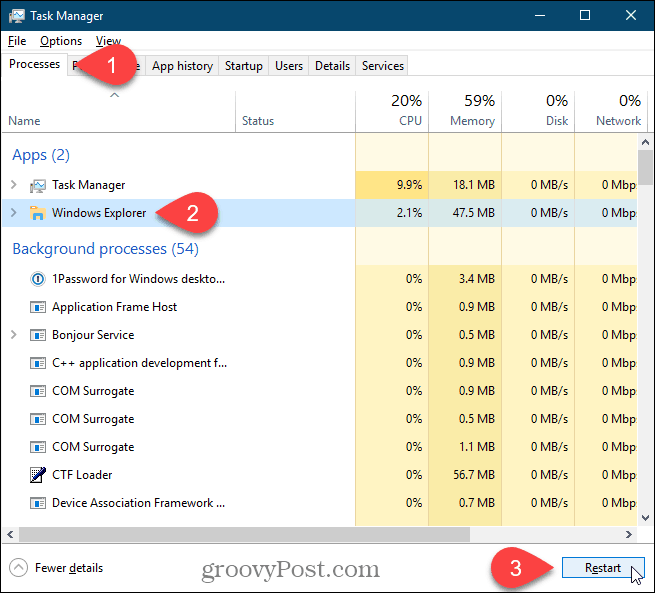 Κάντε επανεκκίνηση της διαδικασίας των Windows Explorer