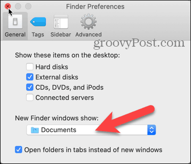 Κάντε κλικ στην αναπτυσσόμενη λίστα εμφάνισης παραθύρων Νέο εύρος στο Προτιμήσεις Finder στο Mac σας