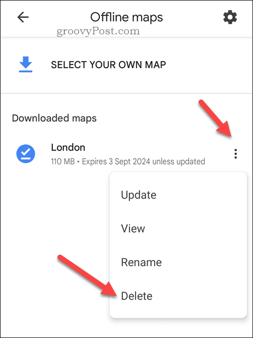 Διαγραφή χάρτη των Χαρτών Google εκτός σύνδεσης