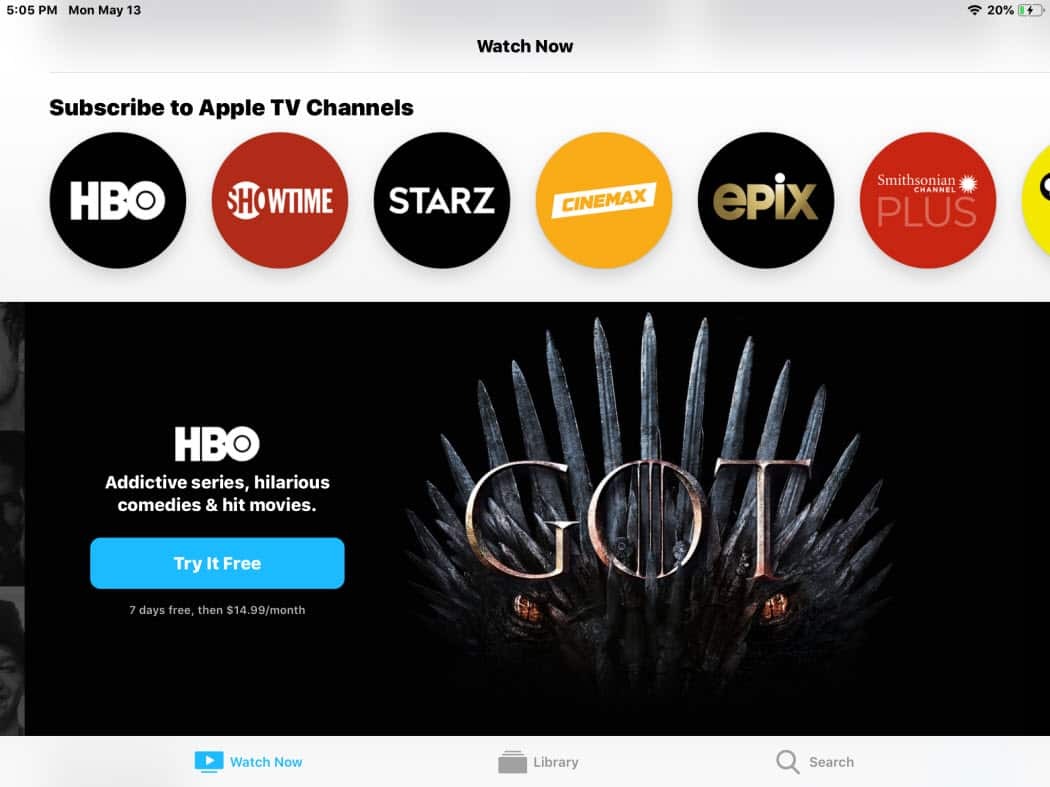 Νέα εφαρμογή Apple TV Συνδρομές καναλιών iPad