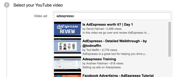 αναζητήστε το διαφημιστικό σας βίντεο ανά λέξη-κλειδί ή διεύθυνση URL