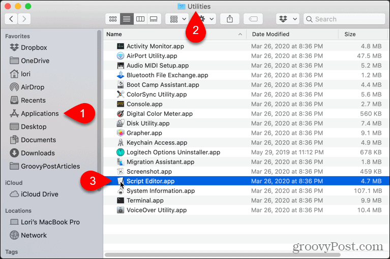 Ανοίξτε το Script Editor σε Mac