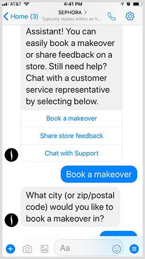 Με ένα bot Messenger, η Sephora πληροί τους δυνητικούς πελάτες για ραντεβού για makeover.