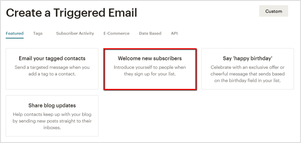 Δημιουργήστε ένα email καλωσορίσματος σε νέους συνδρομητές στο Mailchimp.