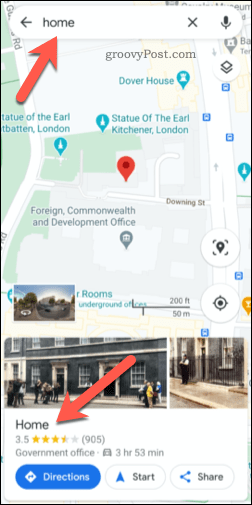 Μια αποθηκευμένη διεύθυνση των Χαρτών Google