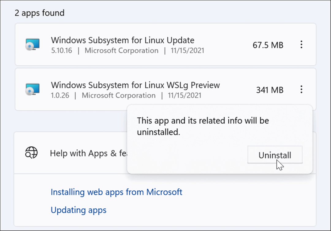 επαληθεύστε την απεγκατάσταση του Linux από τα Windows 11