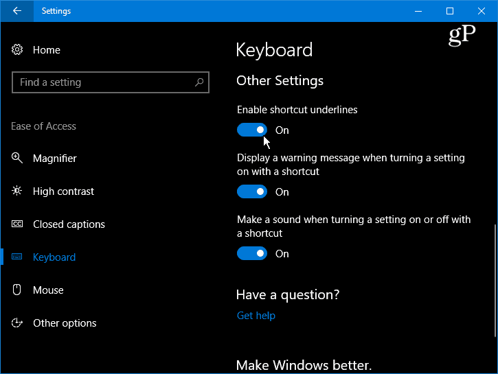 Κάντε τα πλήκτρα συντόμευσης με τα Windows 10 υπογράμμισης και επισημάνετε τα πλήκτρα συντόμευσης