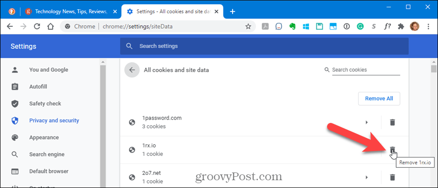 Διαγράψτε τα cookie για έναν ιστότοπο στο Chrome