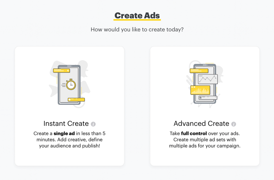 ρυθμίστε τις διαφημίσεις Snapchat μέσω της Άμεσης δημιουργίας ή της Σύνθετης δημιουργίας