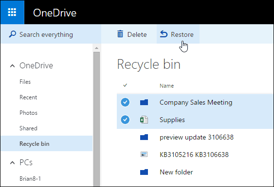 3 Αποκατάσταση κάδου ανακύκλωσης OneDrive