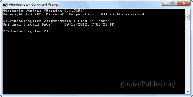 Ημερομηνία εγκατάστασης των Windows cmd prompt systeminfo enter