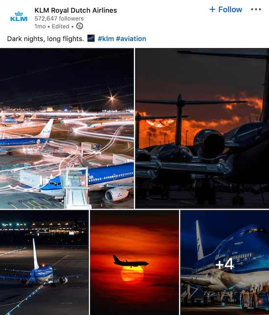 Δημοσίευση σελίδας LinkedIn KLM για πολλές φωτογραφίες