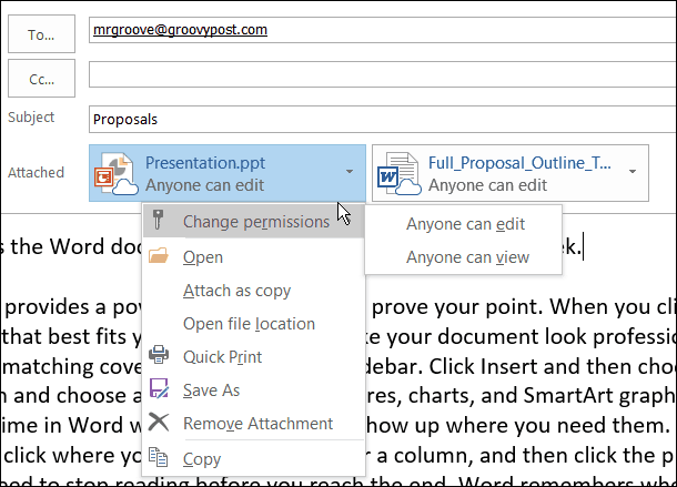 Office 2016 Προεπισκόπηση: Χρησιμοποιώντας σύγχρονα συνημμένα στο Outlook