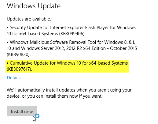 Ενημέρωση των Windows 10 KB3097617