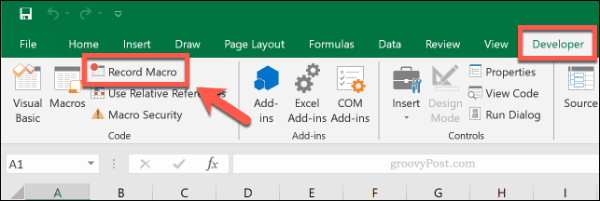 Το κουμπί μακροεντολής εγγραφής στο Microsoft Excel