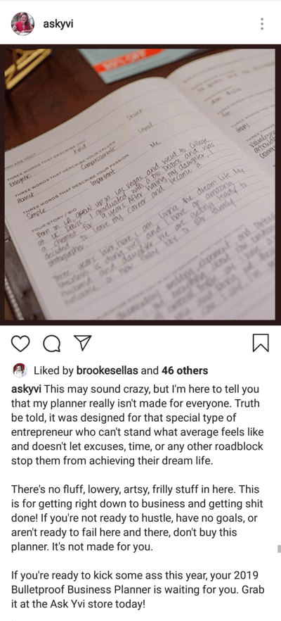 Πώς να γράψετε συναρπαστικούς υπότιτλους Instagram, βήμα 4, να διαιρέσετε μακρύτερους λεζάντες σε παραγράφους παράδειγμα από το askyvi
