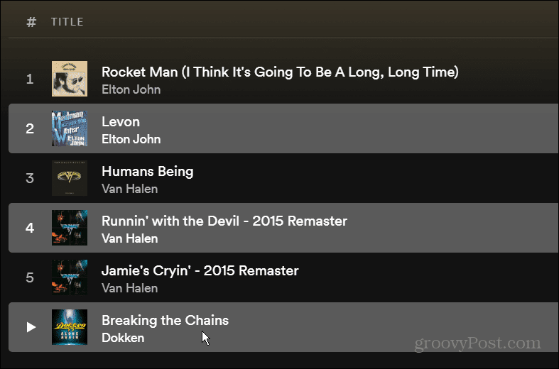 μεμονωμένα τραγούδια στη λίστα αναπαραγωγής του Spotify
