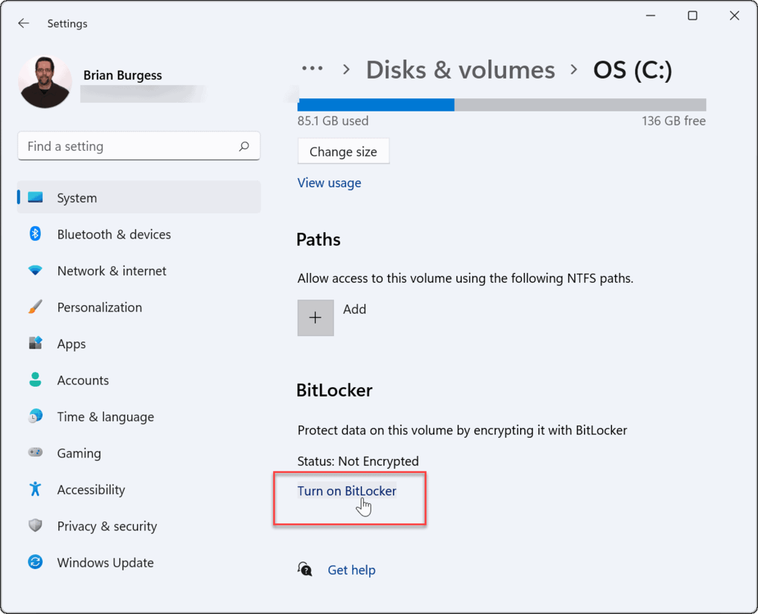Ενεργοποιήστε το bitlocker, χρησιμοποιήστε την κρυπτογράφηση bitlocker στα Windows 11