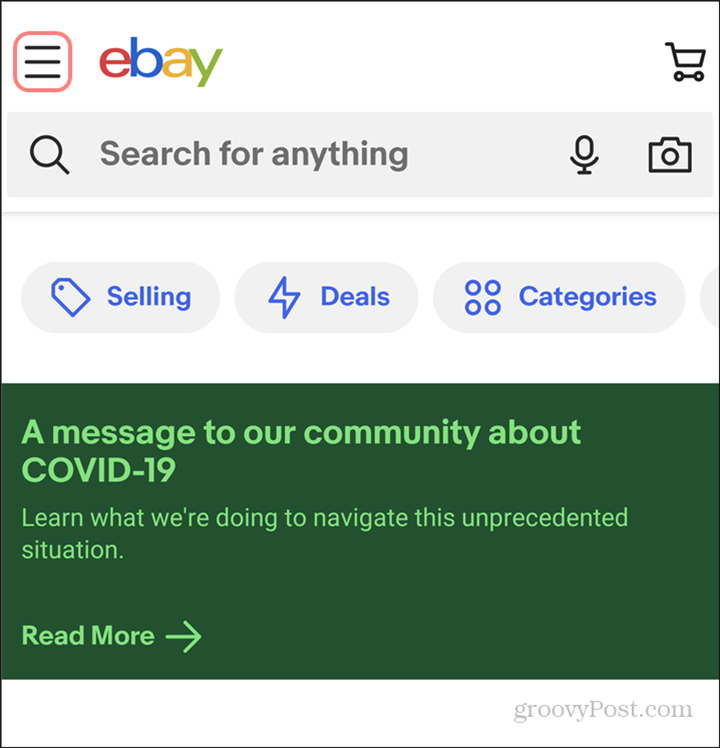 μενού σκοτεινής λειτουργίας ebay
