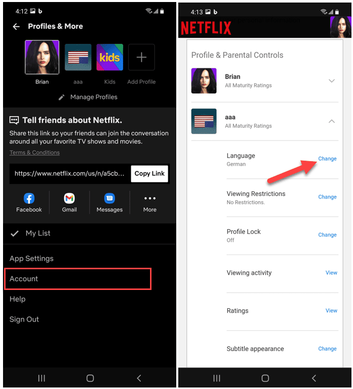 Λογαριασμός εφαρμογής Android Netflix