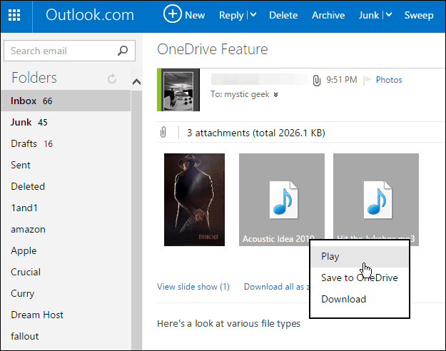 Αποθήκευση συνημμένων του Outlook.com σε OneDrive με ένα κλικ