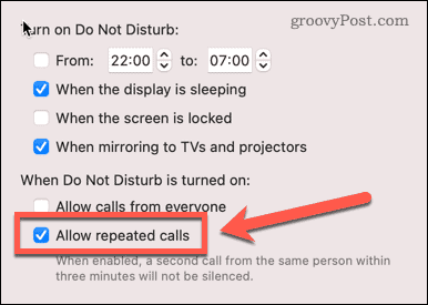 επιτρέψτε επαναλαμβανόμενες κλήσεις σε dnd mac
