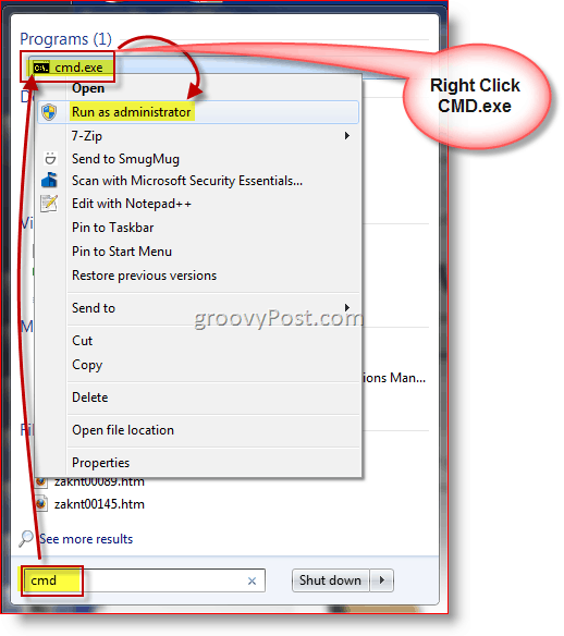 Εκκινήστε τη γραμμή εντολών CMD.exe των Windows ως διαχειριστής
