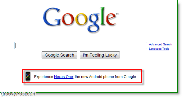 Το Nexus διαφημίζεται στην αρχική σελίδα του google.