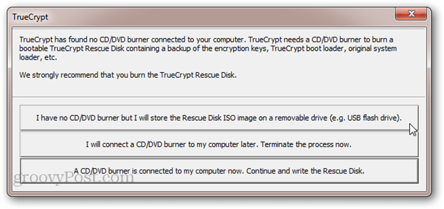 TrueCrypt Δεν υπάρχει CD / DVD Burner