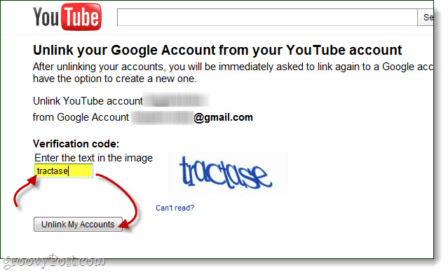 επιβεβαιώστε ότι θέλετε να αποσυνδέσετε τους λογαριασμούς σας google και youtube