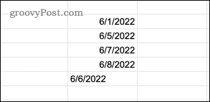 Παράδειγμα τιμών ημερομηνίας κειμένου στα Φύλλα Google