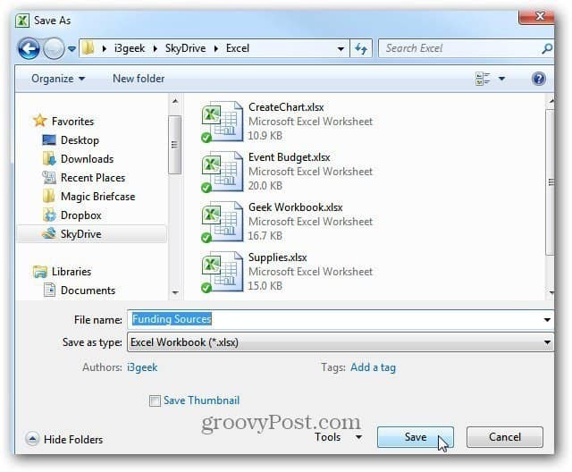 Αποθήκευση εγγράφου Excel στο SkyDrive