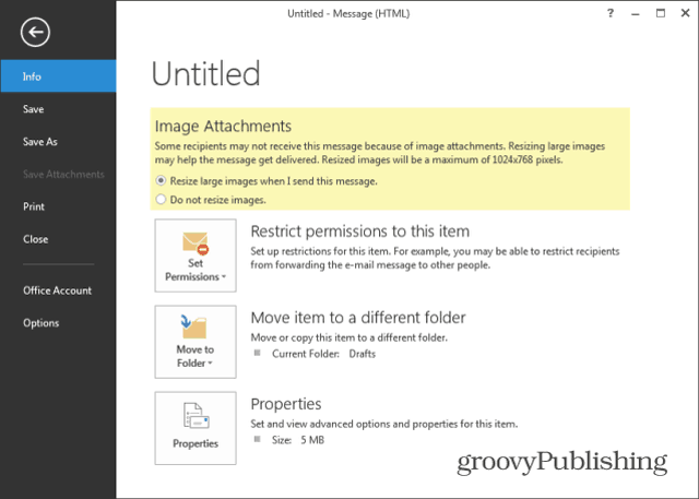Outlook 2013 Αλλαγή μεγέθους εικόνων για μήνυμα