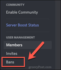 Μενού Discord Settings Bans