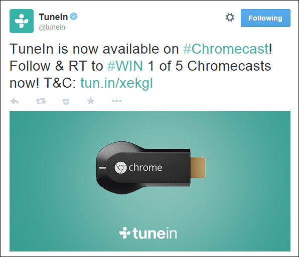 TuneIn Twitter Προώθηση Chromecast