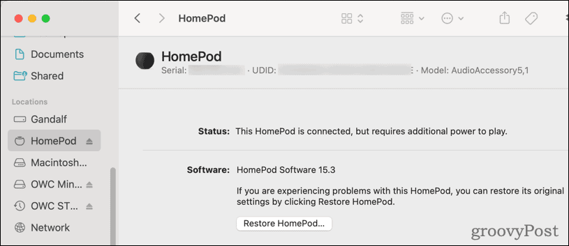 Επαναφέρετε το HomePod από το macOS