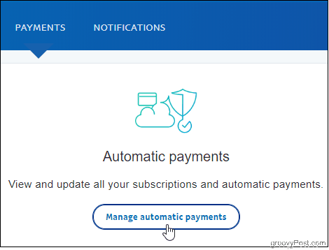 PayPal Κάντε κλικ στην επιλογή Διαχείριση των αυτόματων πληρωμών