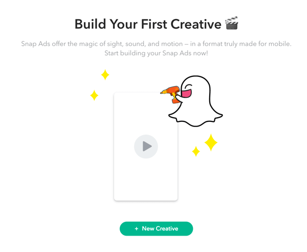 Κάντε κλικ στο + Νέο δημιουργικό για να ρυθμίσετε τη διαφήμιση Snapchat.