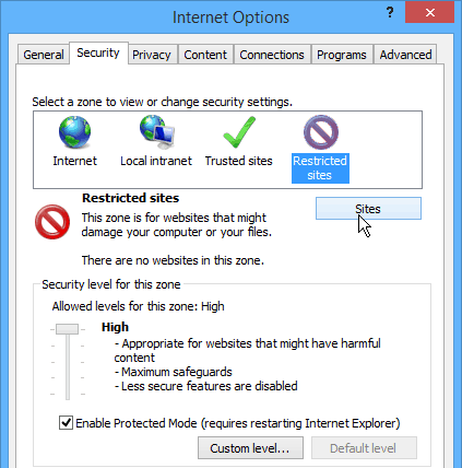 Περιορισμένοι ιστότοποι του Internet Explorer