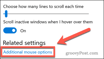 Σύνδεσμος πρόσθετων επιλογών ποντικιού των Windows