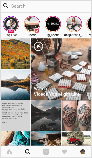 Καρτέλα Instagram Live on Search and Explore