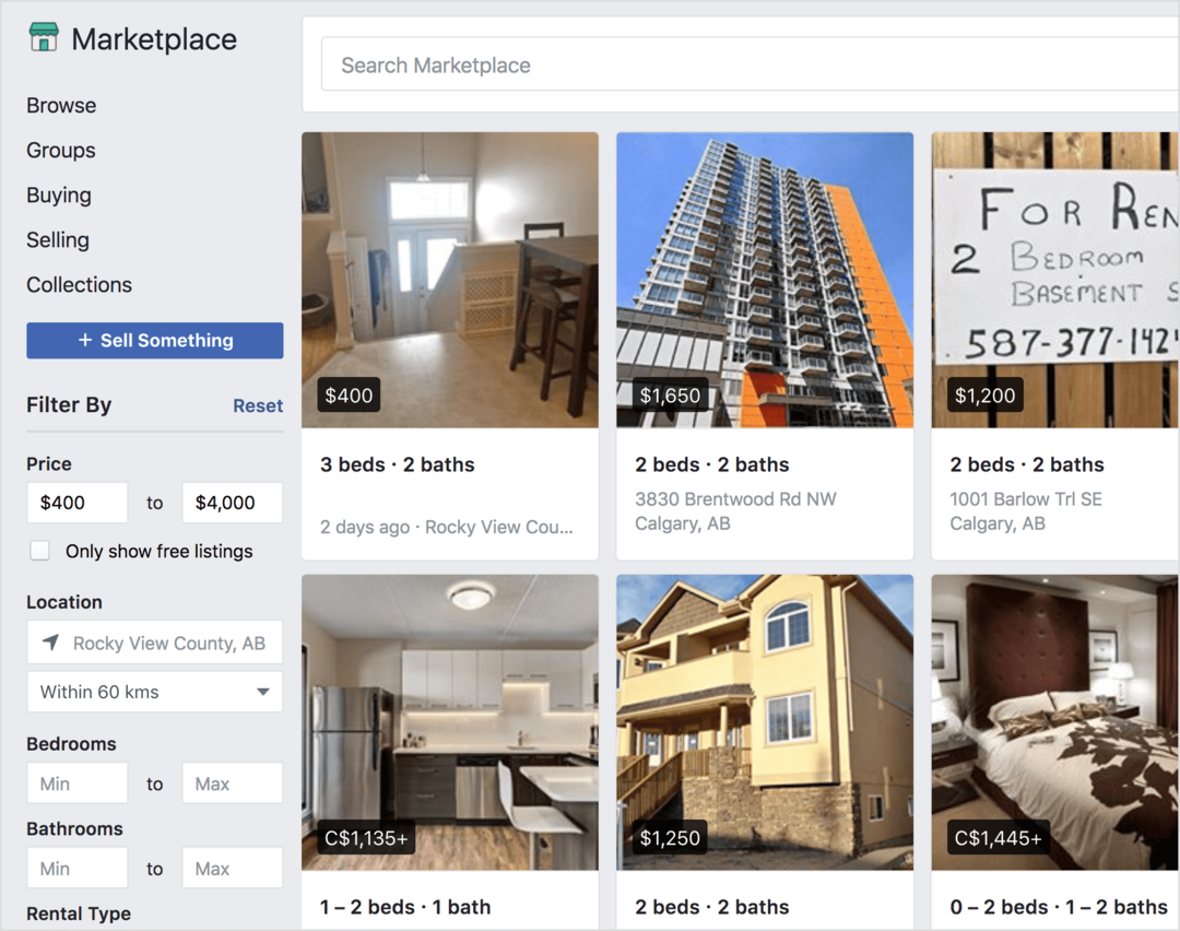 Το Facebook Marketplace προσφέρει ιδιότητες ενοικίασης προς πώληση.