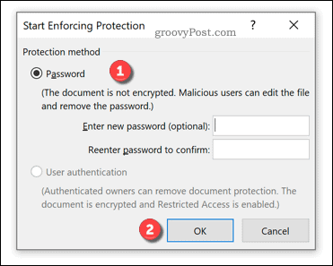 Επιλογές εφαρμογής για προστασία εγγράφων του Word