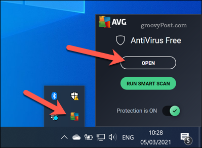 Άνοιγμα της διεπαφής AVG στα Windows