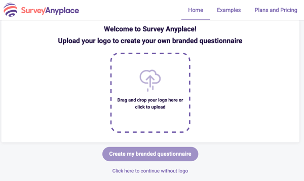 Survey Anyplace καλωσορίστε και ανεβάστε λογότυπο για ένα επώνυμο ερωτηματολόγιο.