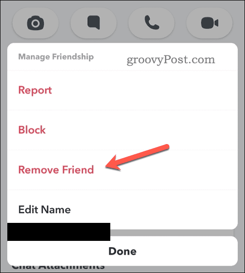 Επιλογή κατάργησης φίλου Snapchat