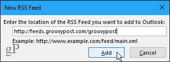 Νέο παράθυρο διαλόγου RSS Feed στο Outlook